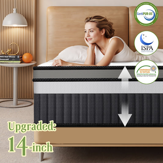 14in Memory Foam Mattress, Queen Mattress in a Box, Gel Mattress with Motion Isolation, Medium Firm, CertiPUR-US Certified, White