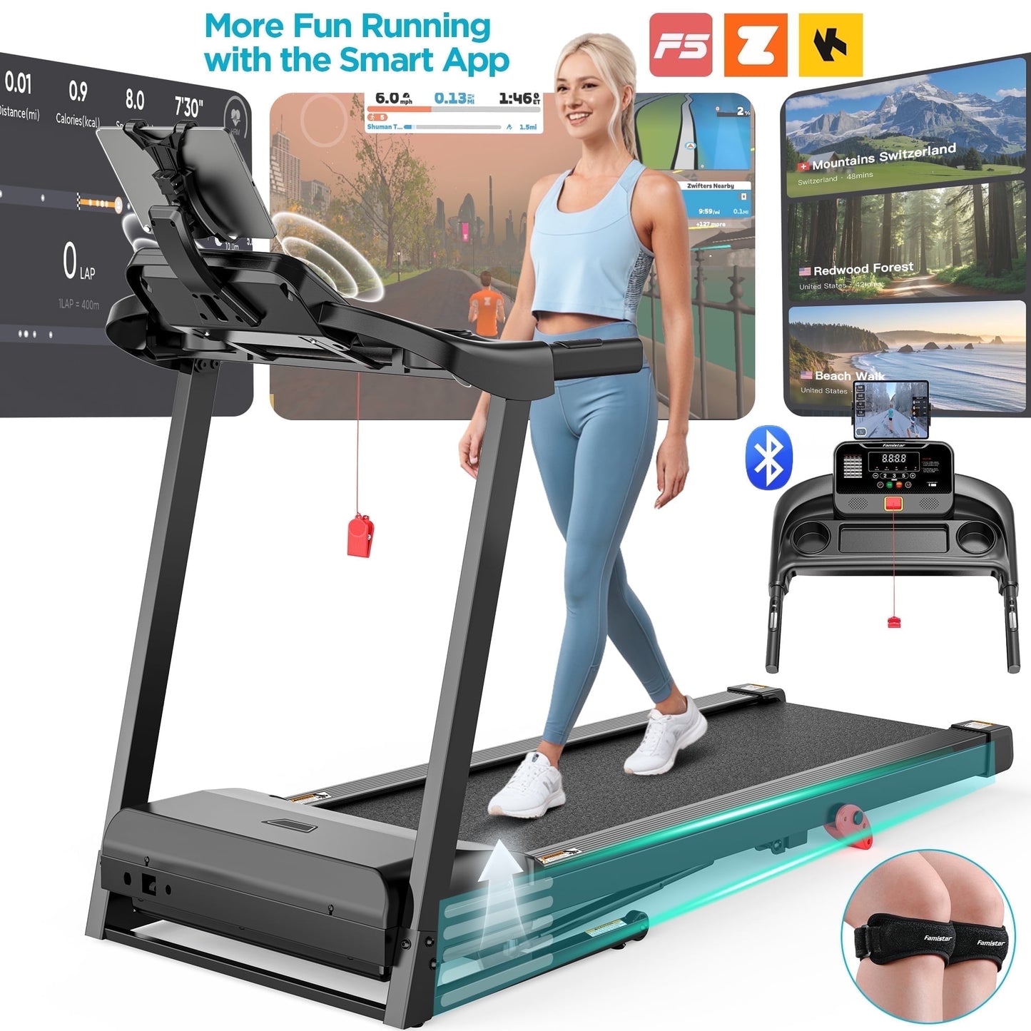 3HP Treadmill for Home, 300LBS Capacity Folding Treadmill w/ Incline, Virtual Run with APP Connection