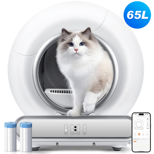 Automatic Litter Box for Multi-Cat Homes, Smart Self-Cleaning Cat Litter Box with Extra-Large 65L + 9L Capacity, APP Control, Automatic Triple Cleaning, Dual Odor Removal