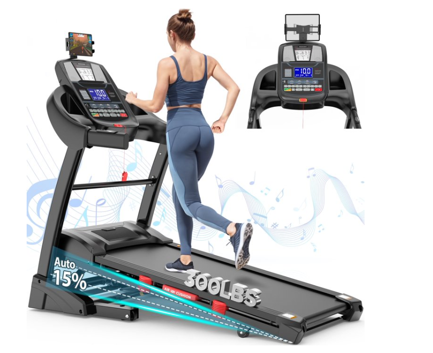 15% Auto Incline Treadmill 300lbs Capacity, Treadmill for Home Use, Electric Running Machine, 0.6-10MPH, App Control,4.5HP Brushless Motor, Home&Office