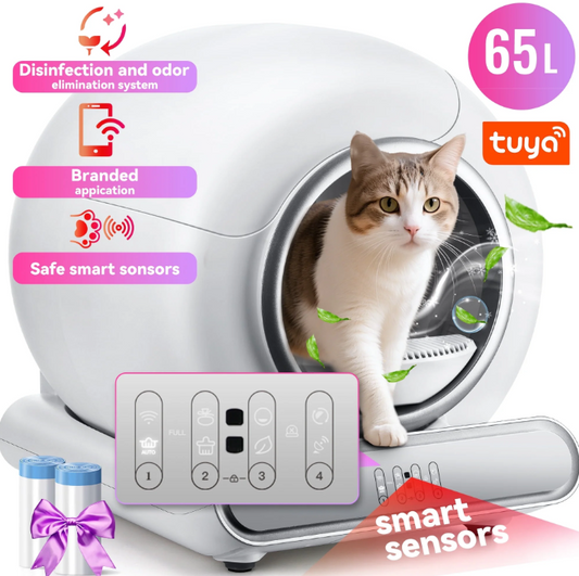 Self Cleaning Litter Box, Automatic Cat Litter Box Self Cleaning for Multiple Cats, Smart Litter Box Scoopfree Covered Ultra Cleaning -Odor Removal -APP Control Smart Litter Box, White