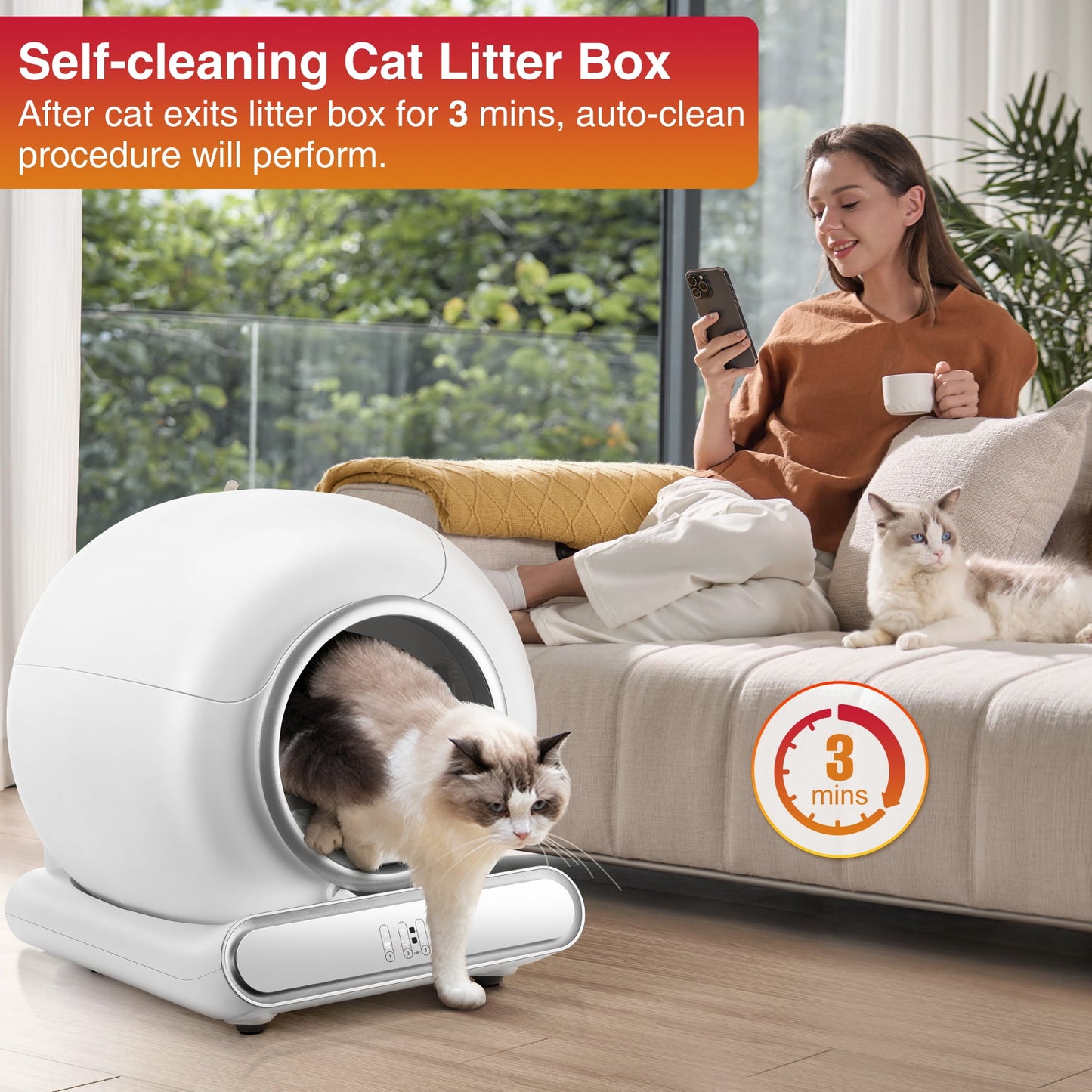 Self Cleaning Cat Litter Box for Multiple Cats, Automatic Litter Box with 65L Capacity