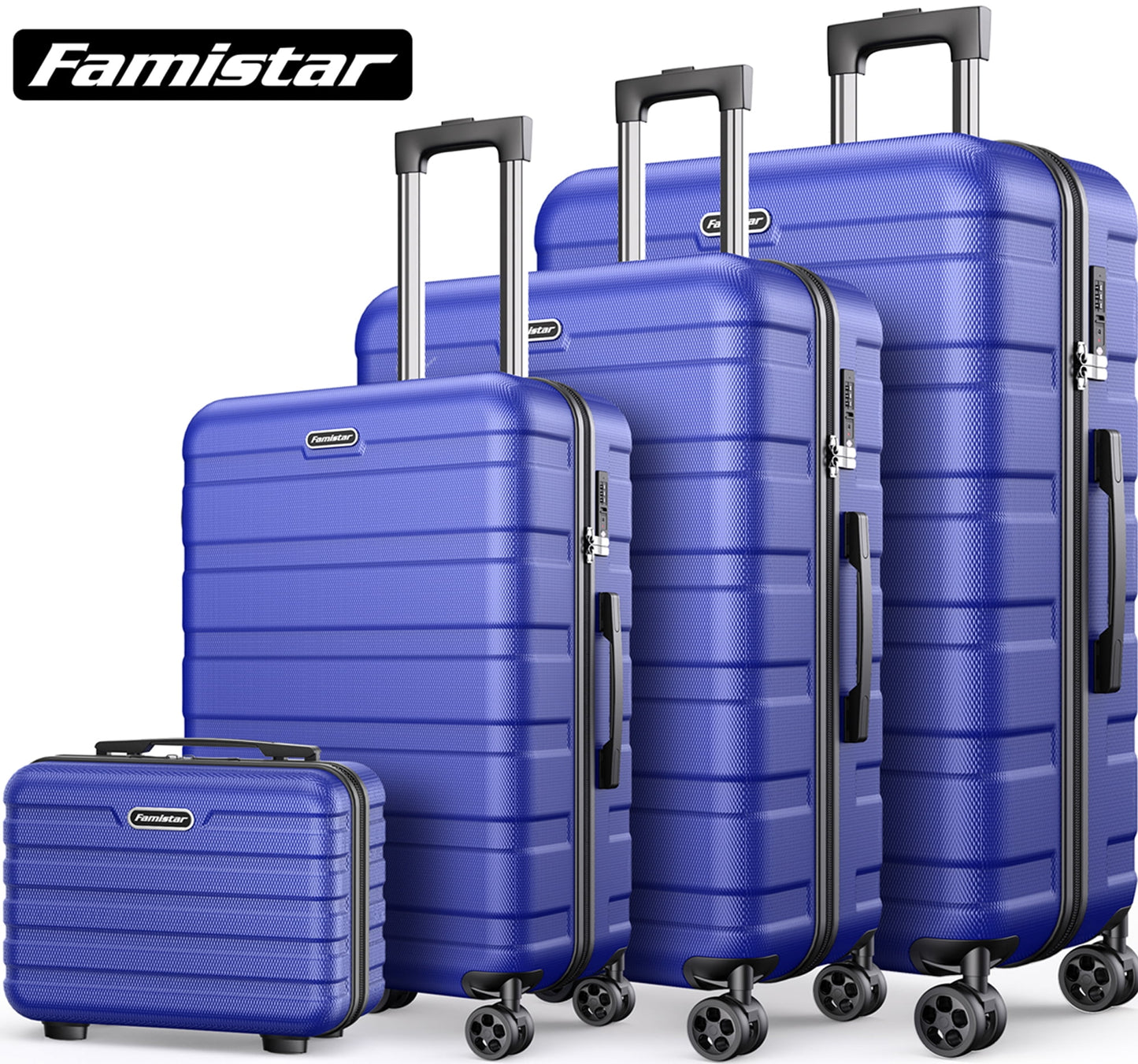 Famistar Carry On Luggage Suitcase Set 4 Piece - ABS Hardshell Luggage with Embedded TSA Lock, 360 ¡ã Double Spinner Wheels - 14¡± Travel Case, 20¡± Carry On Luggage, 24¡± and 28¡± Checked Luggages, Blue