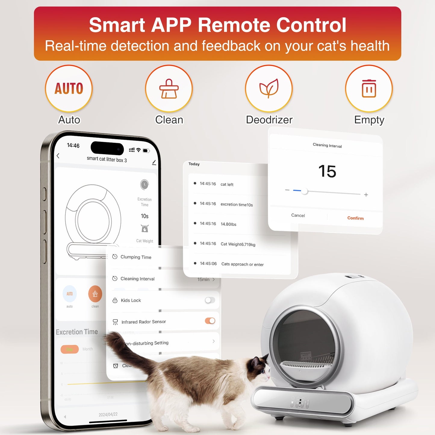 ODYAAZ Self Cleaning Cat Litter Box, Automatic Litter Box with APP Control, Odor Removal, Safety Protection, 65L+9L Large Capacity, Litter Box with 2 Liners & Baffle Plate