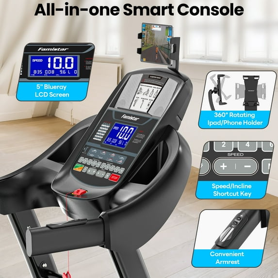 Famistar 15% Auto Incline Treadmill 5.1HP for Home, Folding Treadmill w/ 300LB Capacity, Dual HiFi Speaker