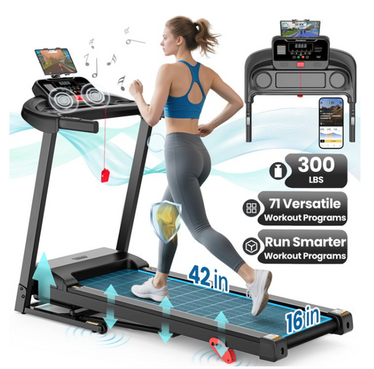 2.75HP Folding Treadmill with Incline for Home, 300lbs Capacity Treadmill, 7.5MPH Portable Machine Treadmill with 71 Programs