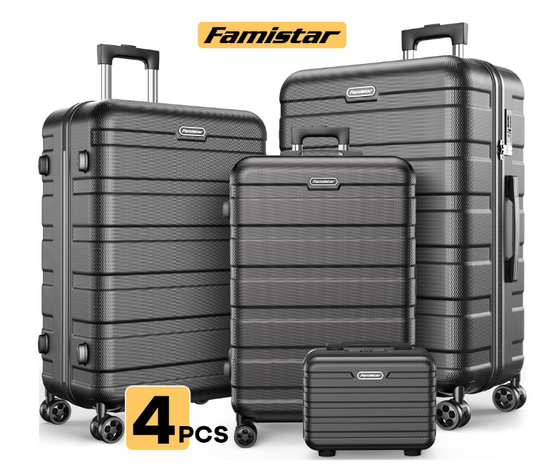 MAJUNES 4Pcs Luggage Sets, Clearance Hardside Suitcase Set with Spinner Wheels & TSA Lock, Lightweight Carry On Luggage Checked Luggage Travel Case, Packing Cubes,14"/20''/24'/28', Black