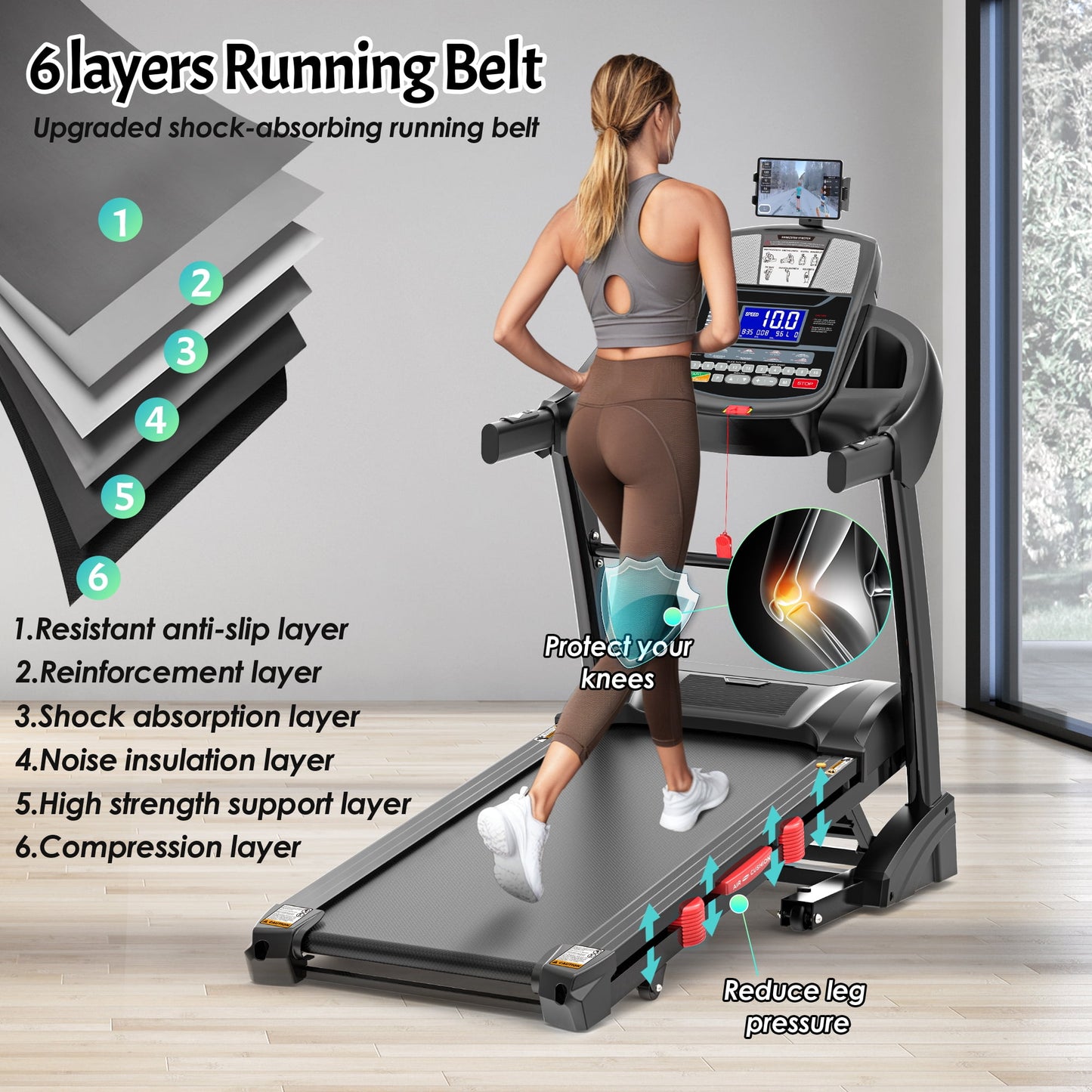 FaayFian Treadmill for Home with App Control, Treadmill with 15% Incline, 4.5HP Fold Treadmill 300lbs Capacity, 10MPH Speed, Shock Absorption, Free Fit Course, Home&Office