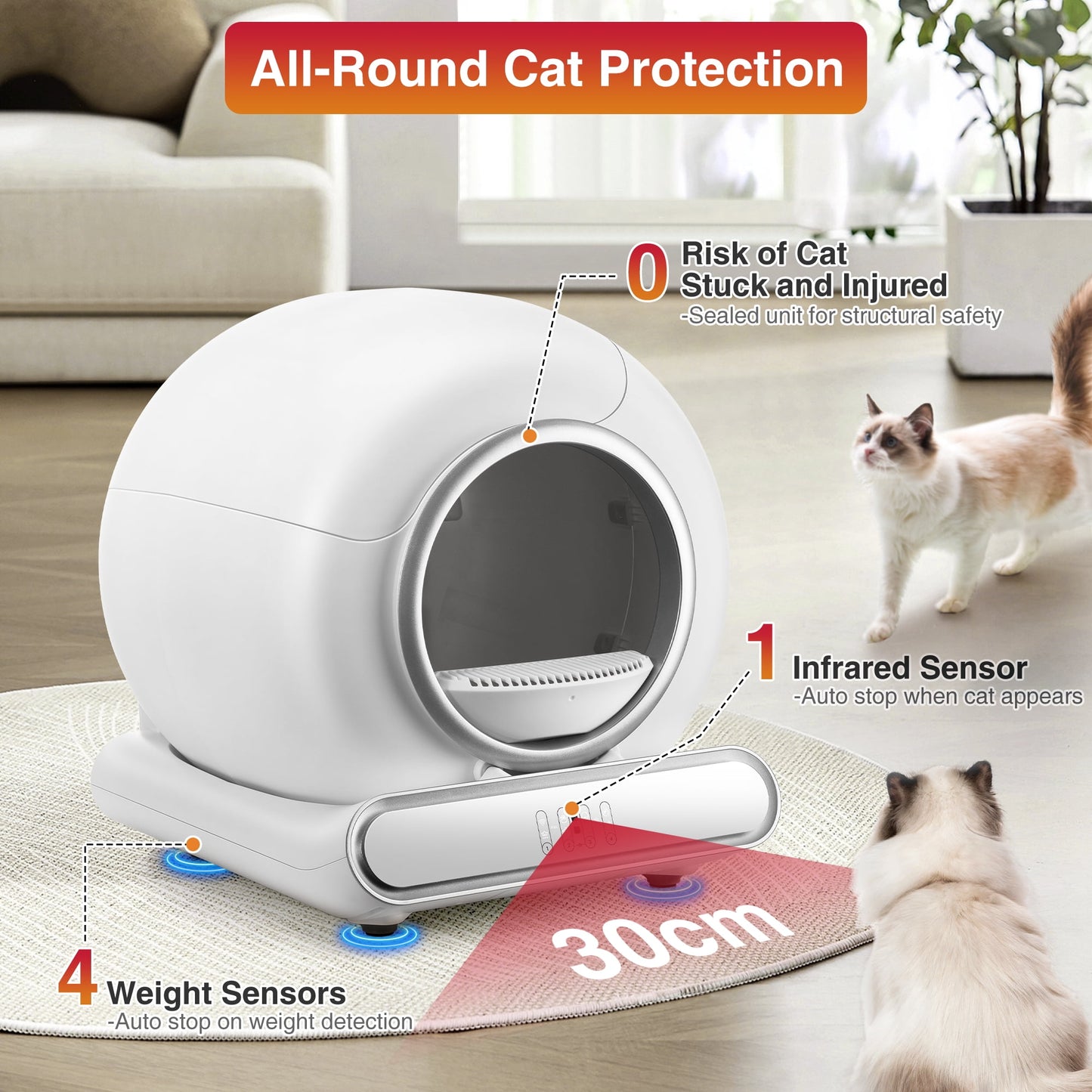 Campmoy Self-Cleaning Cat Litter Box, Automatic Litter Box w/ 65+9L Extra-Large Capacity for Multi-Cat