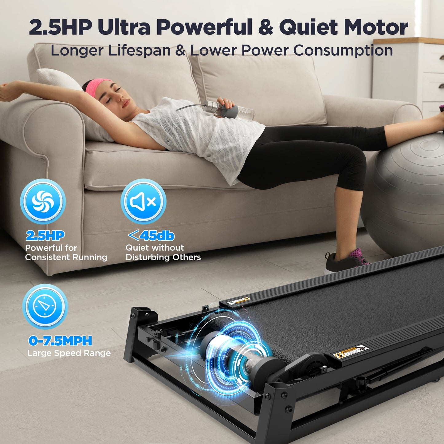 Folding Treadmill w/ Incline, 2.5HP Treadmill for Home w/ 300lb Capacity, 71 Programs