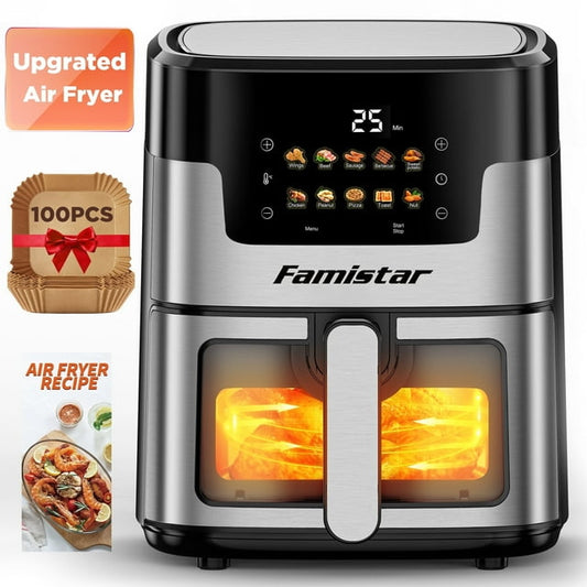 MAJUNE 7.5QT Air Fryer, 10 in 1 Touch Screen Portable Air Fryer, Visible Window, 1350W, Dishwasher-Safe w/100 Paper Liners