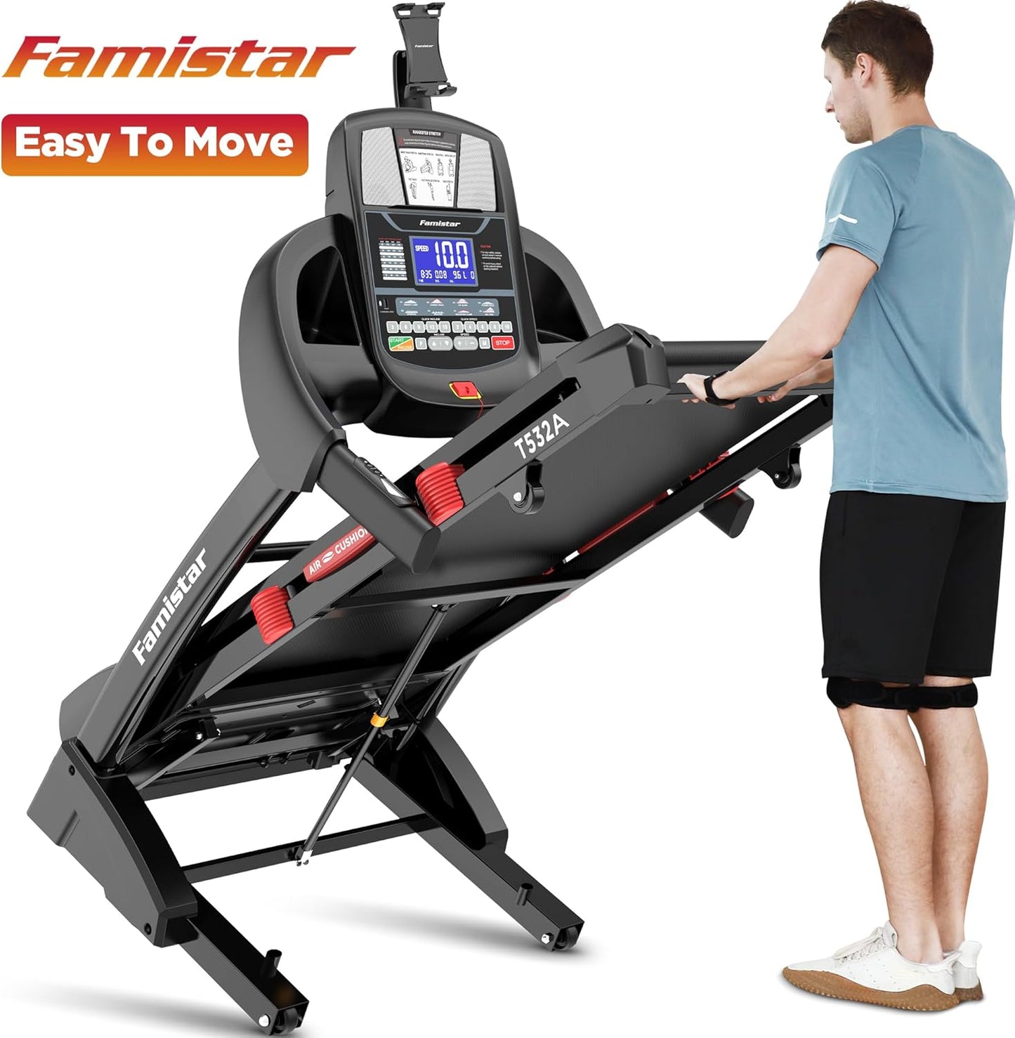 4.5HP Folding Treadmill, 15% Auto Incline 300 lbs Capacity Electric Treadmill with APP Control, Stereo Bluetooth, Armrest Button Heart Rate, Running Machine for Home Workout