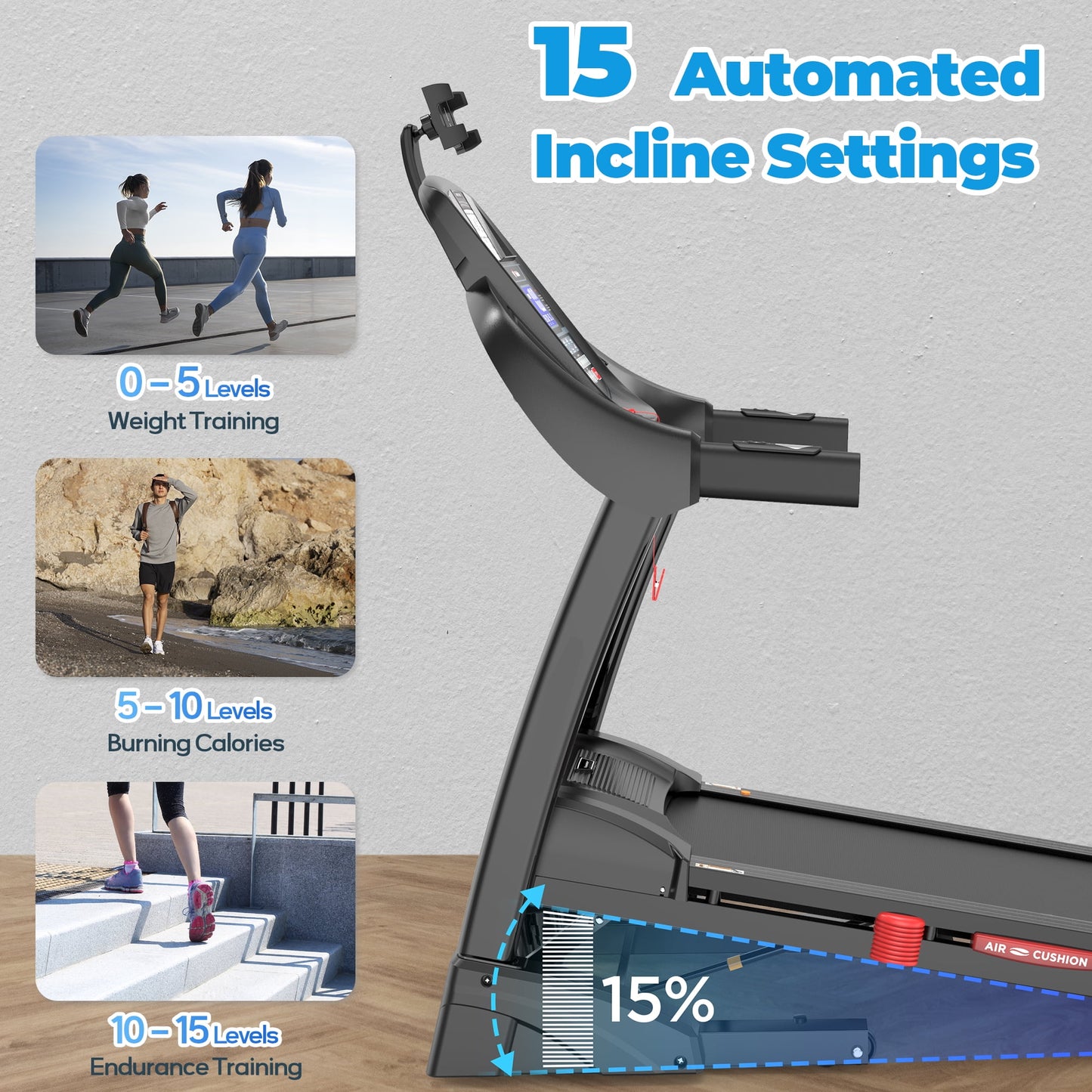 FaayFian 4.5 HP Foldable Treadmill with 15% Auto Incline, Treadmill 300 lb Capacity, Treadmills for Home,10 MPH Speed, Bluetooth APP Integration, 64 Pre-Set Programs & Smart Training Analytics