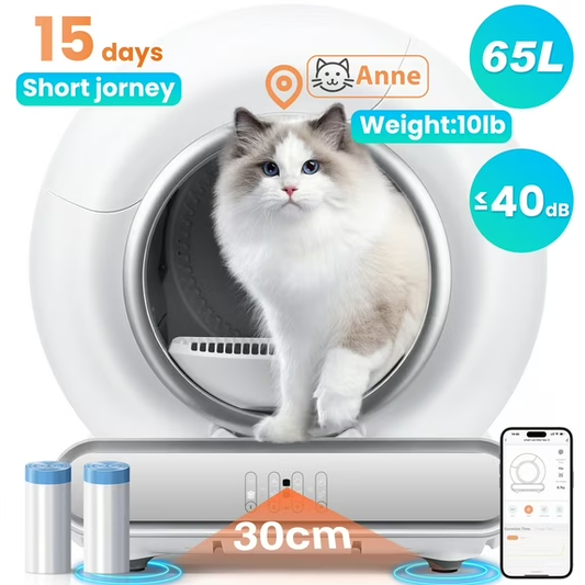 WNANEEZ Self Cleaning Cat Litter Box, Automatic Cat Litter Box with APP Control Odor Removal Safety Protection for Multiple Cats, with 2 Garbage Bags