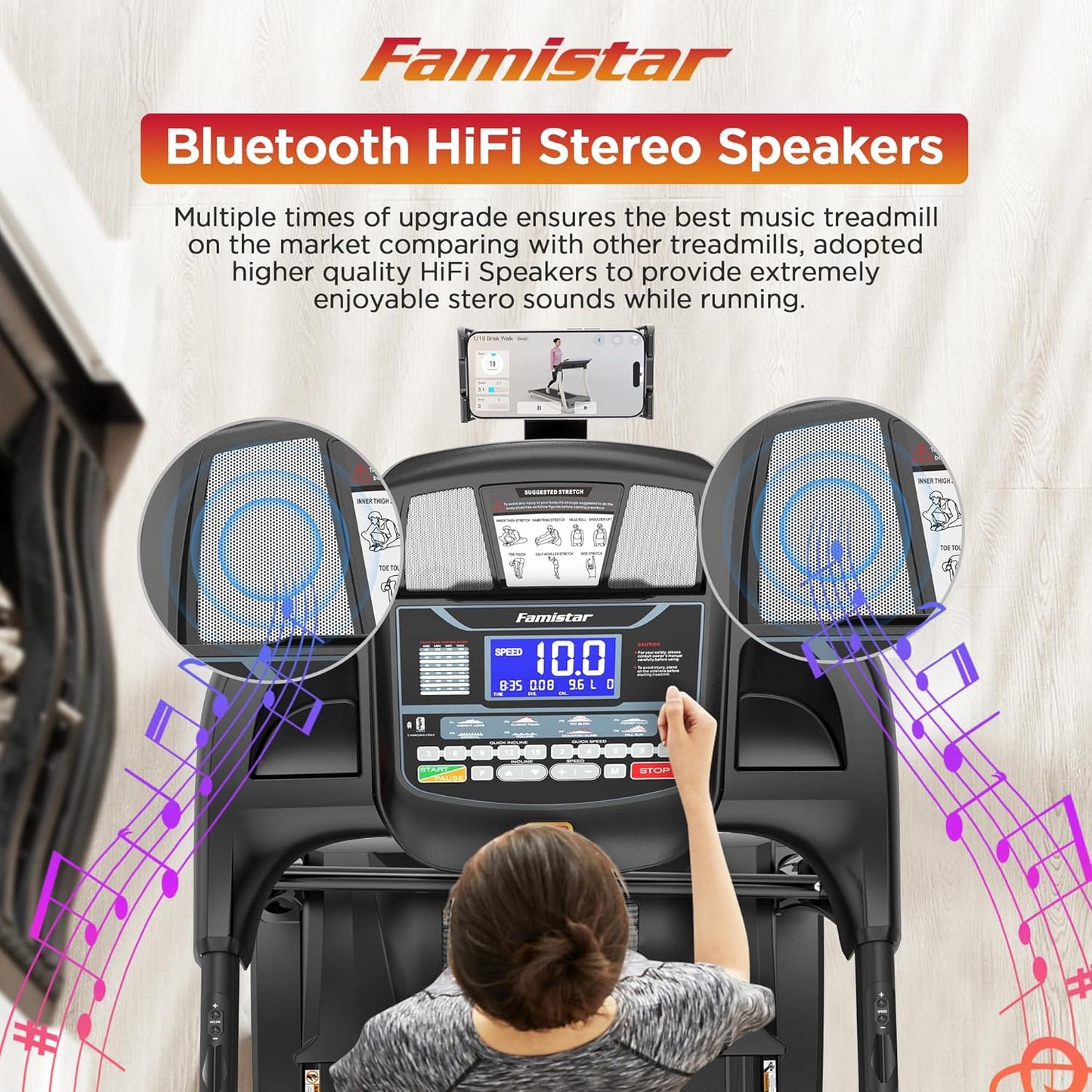 4.5HP Folding Treadmill, 15% Auto Incline 300 lbs Capacity Electric Treadmill with APP Control, Stereo Bluetooth, Armrest Button Heart Rate, Running Machine for Home Workout