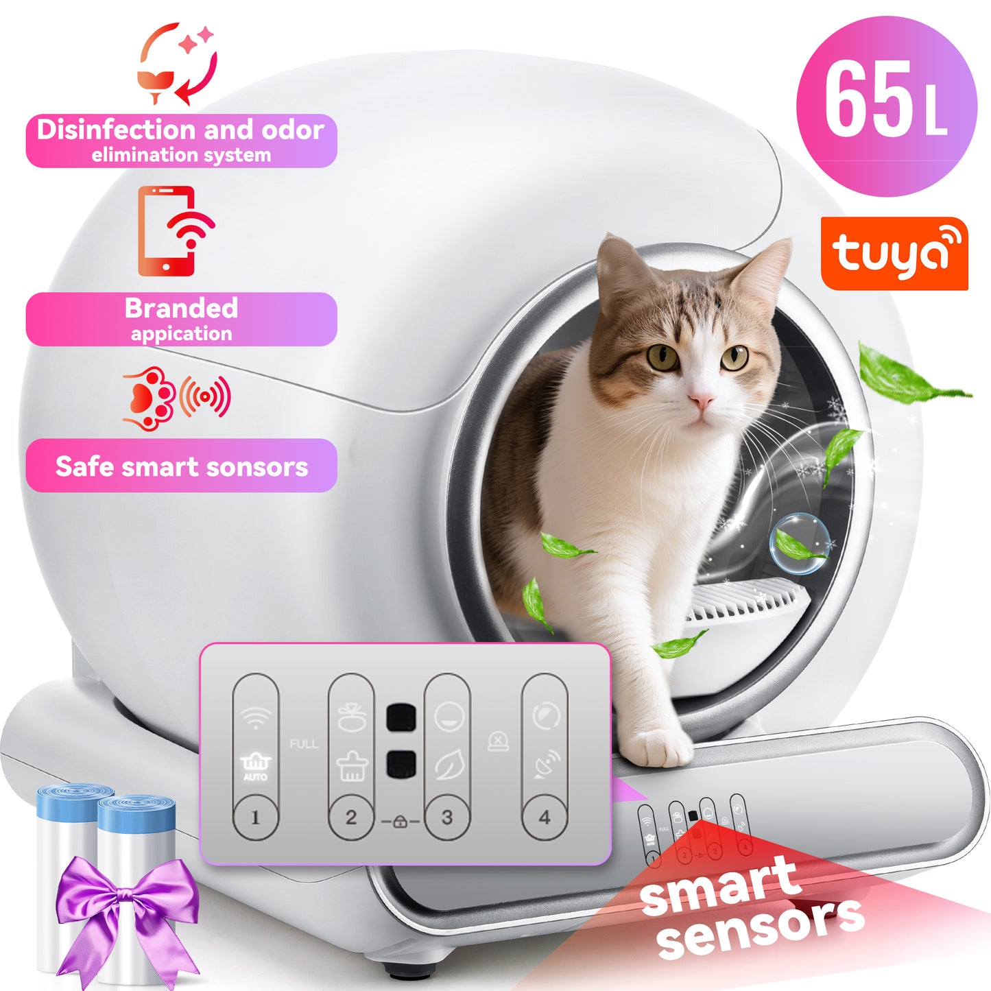 Self Cleaning Litter Box for Multi-cat, Automatic Litter Box 65L+9L Large Capacity Support 2.4G WiFi App Control, Odor Removal