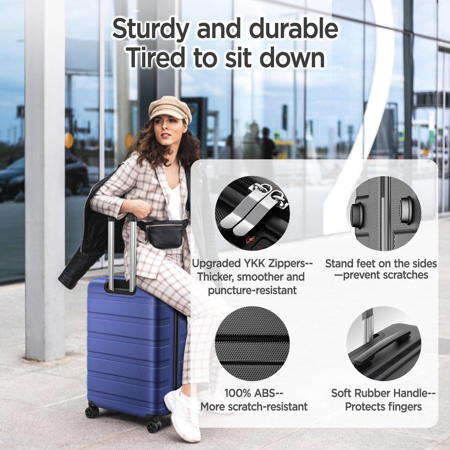 4Pcs Hardshell Luggage Set, Lightweight Suitcases w/ Spinner Wheels, Carry on Luggage, Blue