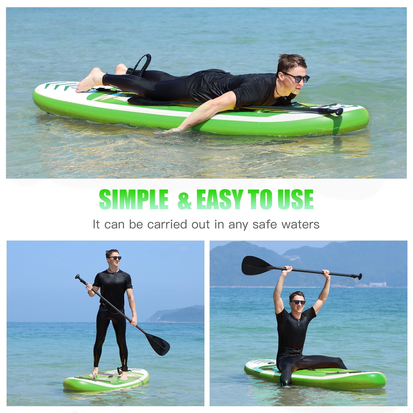 Famistar 8'7" Inflatable Stand Up Paddle Board SUP w/ 3 Fins, Adjustable Paddle, Pump & Carrying Backpack