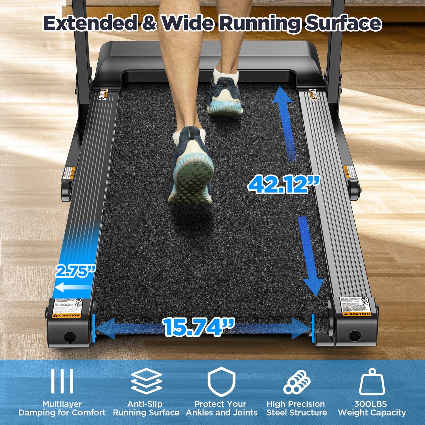 300LBS Capacity Folding Treadmill w/ Incline for Home, 3.75HP Portable Treadmill