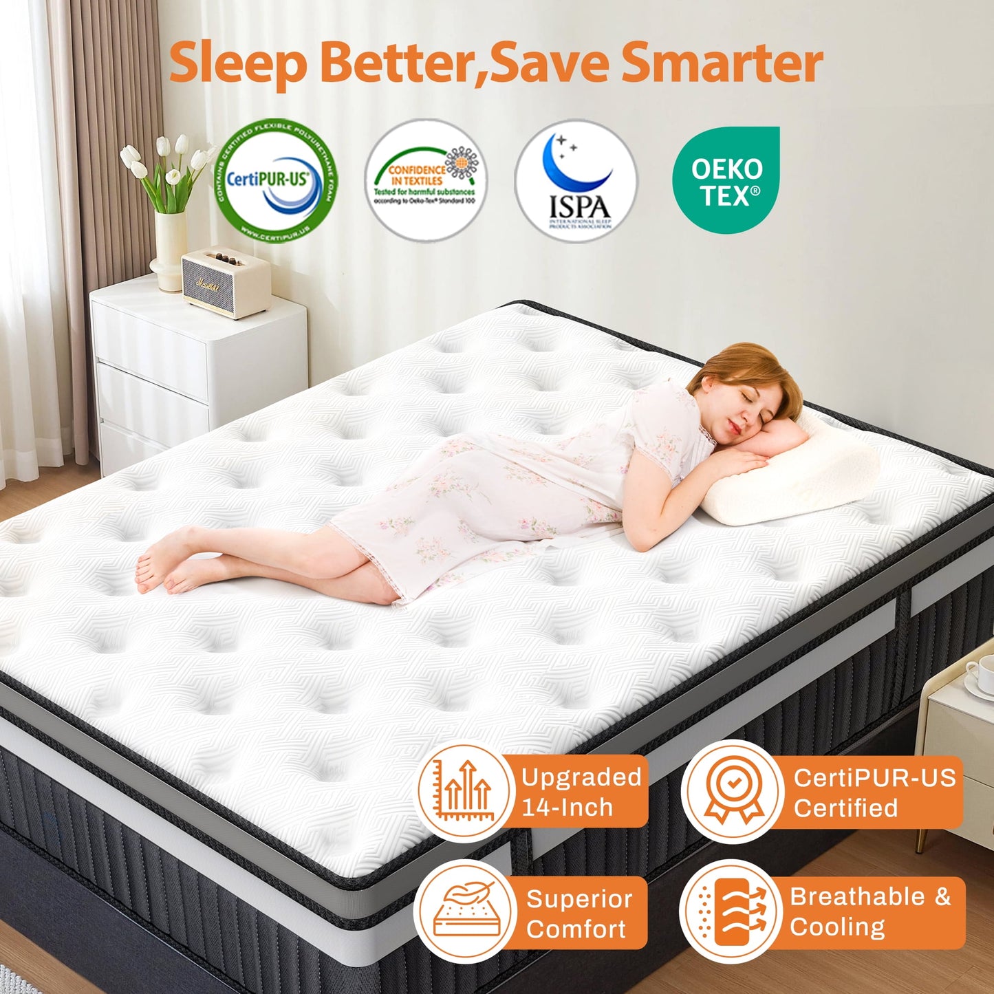 Queen Mattress in a Box, 14in Memory Foam Mattress, Motion Isolation