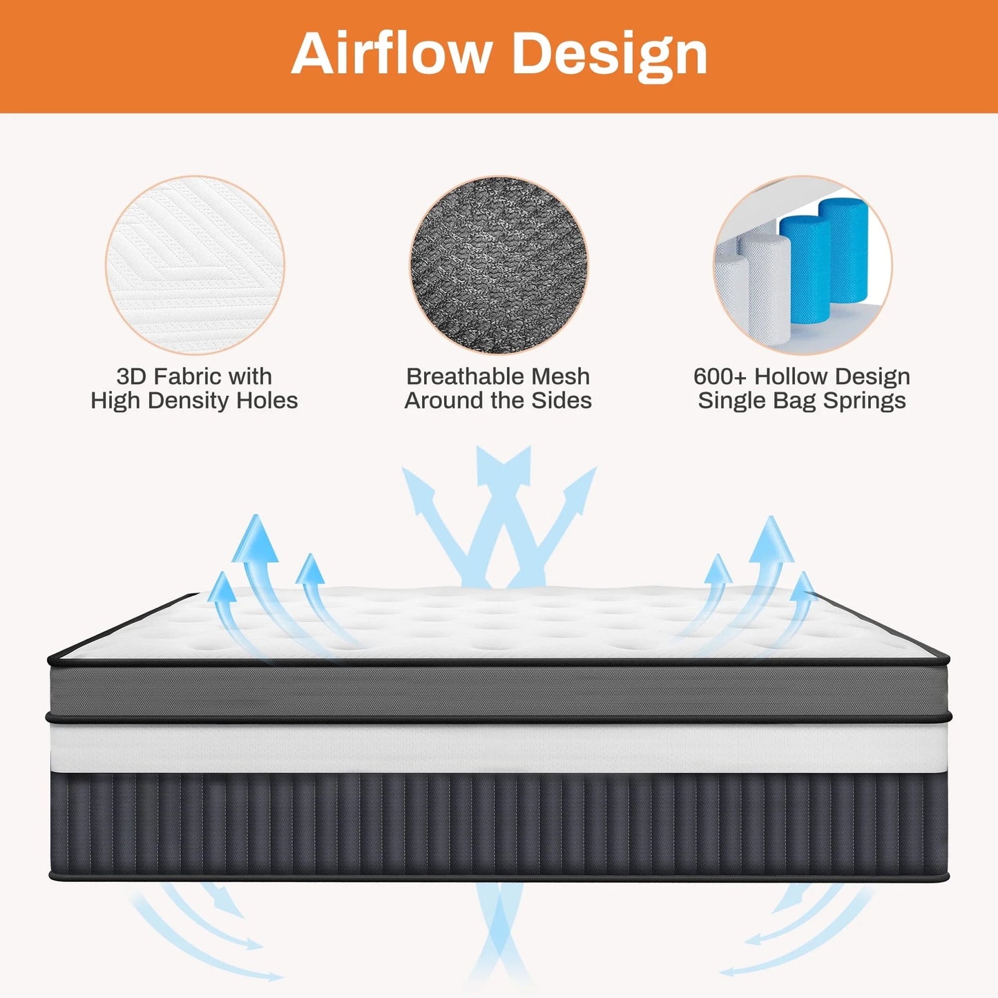 14 Inch King Size Mattress, Memory Foam Hybrid Mattress, Cooling & Pressure Relief, Mattress Bed in a Box