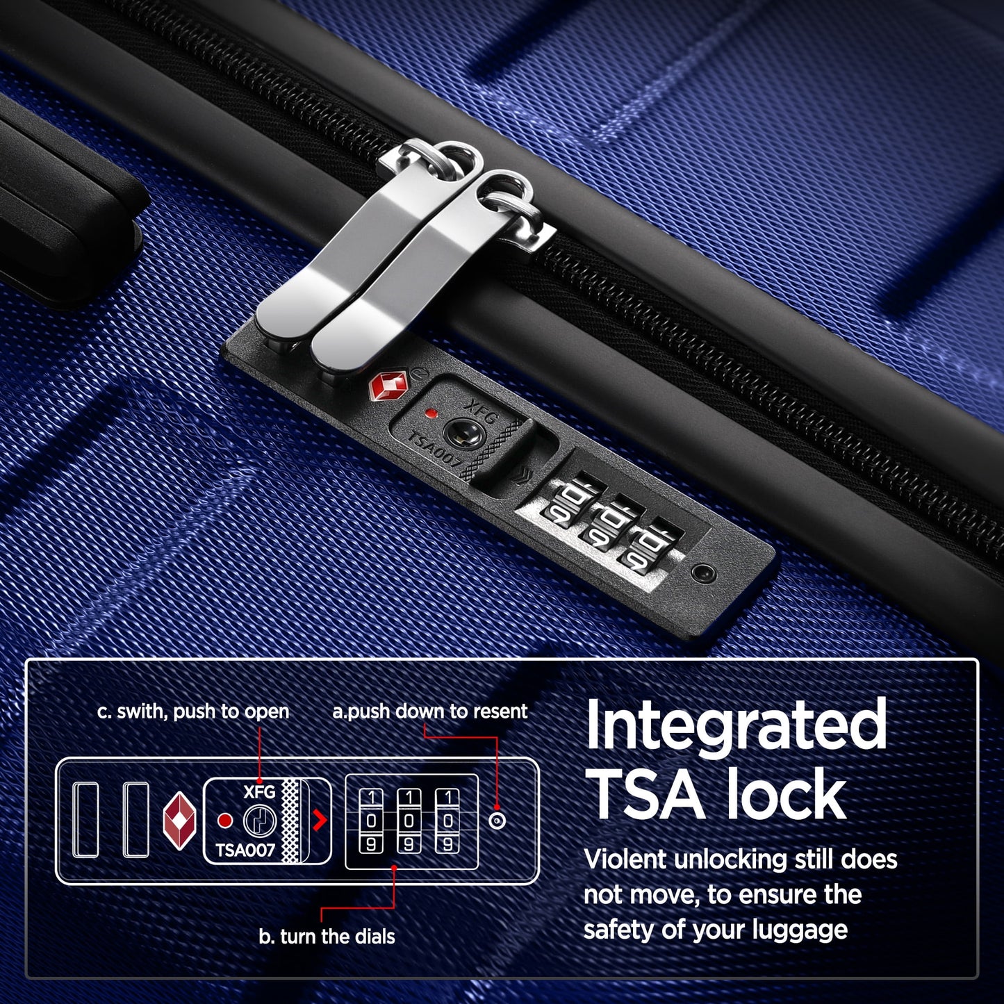 4Pcs Hardshell Luggage Set, Lightweight Suitcases w/ Spinner Wheels, Carry on Luggage, Blue