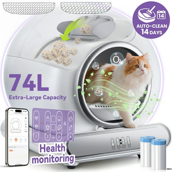 MAJUNES Automatic Cat Litter Box, Self-Cleaning Litter Box, Wifi-Enabled with 2.4G APP Control, Designed for Multiple Cats