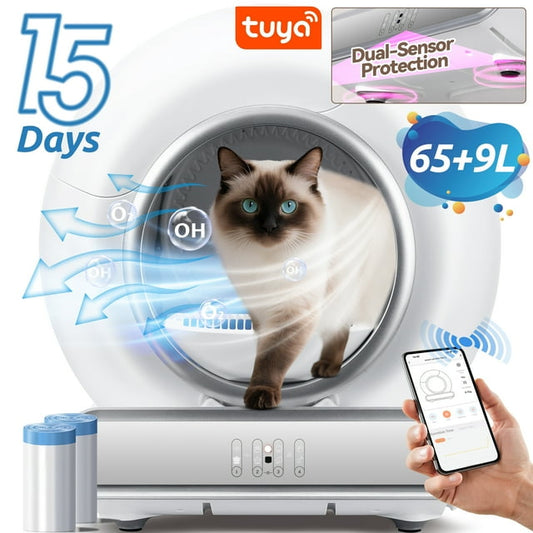 Campmoy Automatic Self-Cleaning Cat Litter Box for Multiple Cats, Smart APP Control + Panel Control