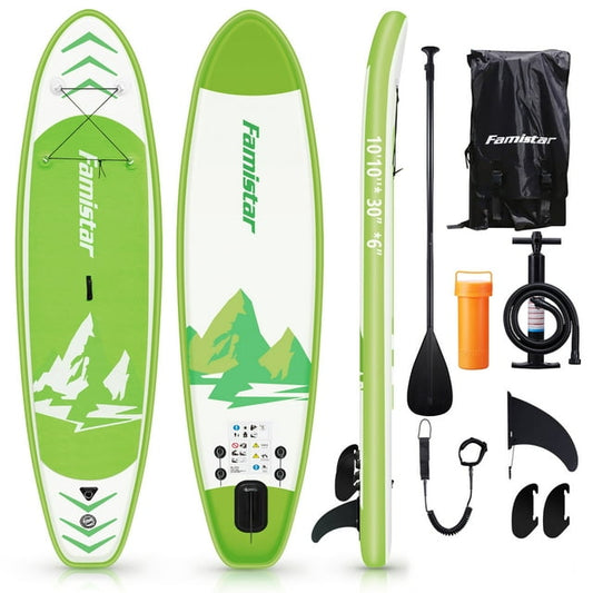 10' Inflatable Stand Up Paddle Board (6"Thick) with SUP/ 3 Pins | Wide Stance, Bottom Fin for Paddling, Surf Control, Non-Slip Deck |Youth & Adult Standing Boat-Green