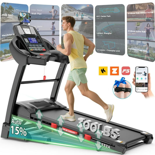 Treadmill 300lbs Capacity for Home, 10MPH Folding Treadmill with APP Control