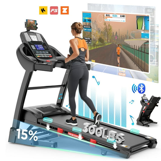 Treadmll for Home, 4.5HP Treadmill with 15% Incline, Treadmills with 300lbs Weight Capacity, 10MPH Treadmill with 64 Preset Programs, Free Course, Home&Office&Gym