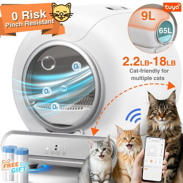 Automatic Self Cleaning Cat Litter Box with Dual Way Control (APP + Panel), Cat Litter Box for Multi Cats