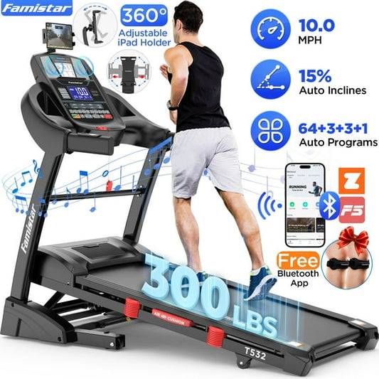 Famistar 4.5HP Folding Treadmill for Home with 15 Auto Incline, Smart APP, 300lbs, HiFi Bluetooth Speakers