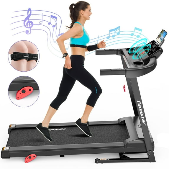 Famistar Electric Folding Treadmill for Home with Adjustable Incline & APP, 7.5MPH Speed, 301lbs, HiFi Bluetooth Speakers, 2.6HP Foldable Compact Treadmill Walking Running Machine