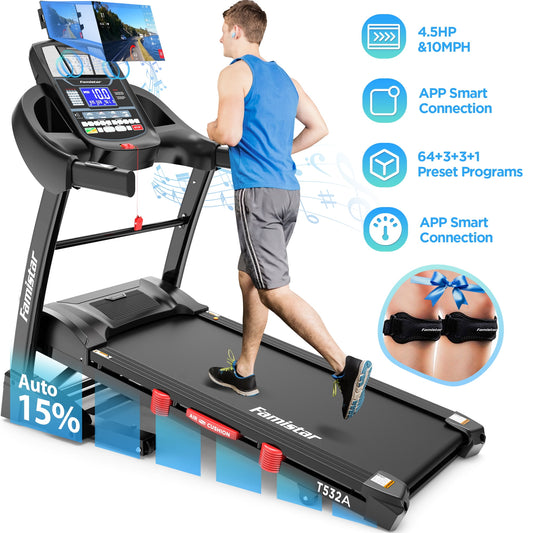 Folding Treadmill w/ 15% Auto Incline, 4.75HP Quiet Motorized Treadmill for Home 300LBS Capacity