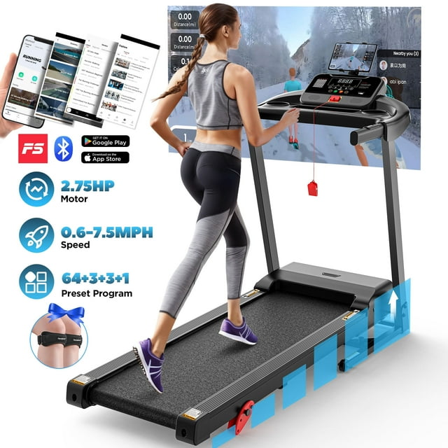 Folding Treadmill w/ Incline, 2.5HP Treadmill for Home w/ 300lb Capacity, 71 Programs