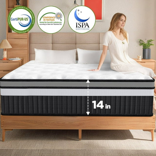King Size Mattress, 14 Inch Gel Memory Foam Hybrid Bed in a Box, Medium Firm, Motion Isolation