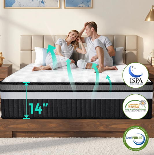 FaayFian Memory Foam Queen Mattress, 14" Cooling Gel Mattress in a Box, Zoned Pressure Relief