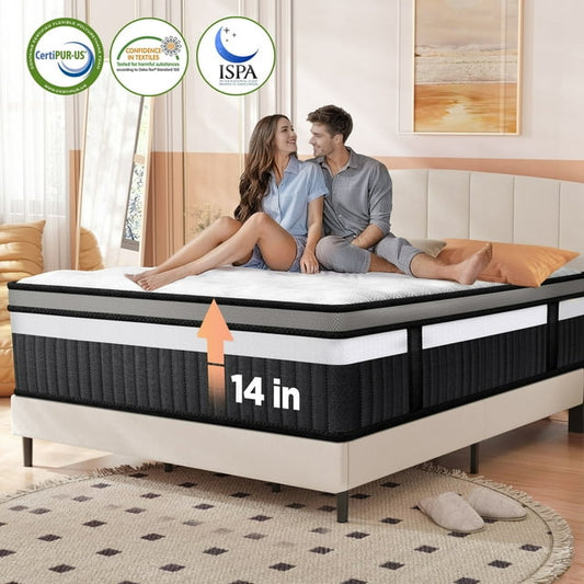 Queen Mattress, 14 Inch Gel Memory Foam Hybrid Mattress in a Box, Cooling & Breathable Design