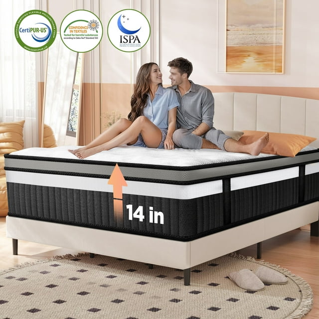 Queen Mattress, 14 Inch Gel Memory Foam Hybrid Mattress in a Box, Cooling & Breathable Design