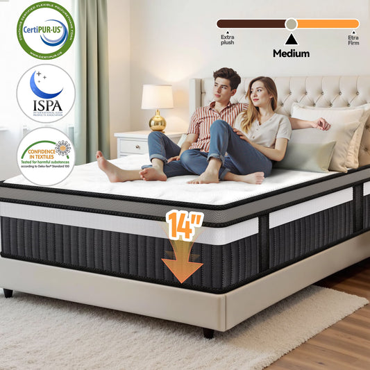 Campmoy Queen Mattress, 14 Inch Memory Foam Mattress in a Box, Pressure Relief Mattress, Zoned Support
