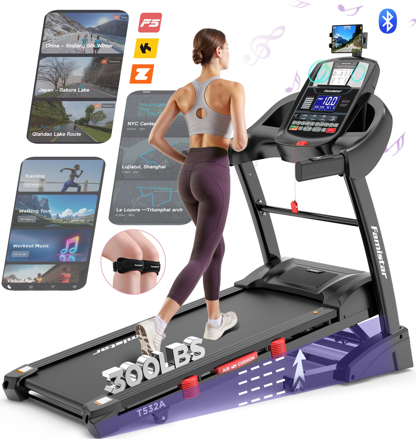 Treadmill 300lbs capacity,4.5HP Automatic Incline Treadmill with FitShow APP & HiFi Bluetooth Speaker, Electronic Folding Treadmill for Home Office Gym Use, Indoor Running Exercise Machine