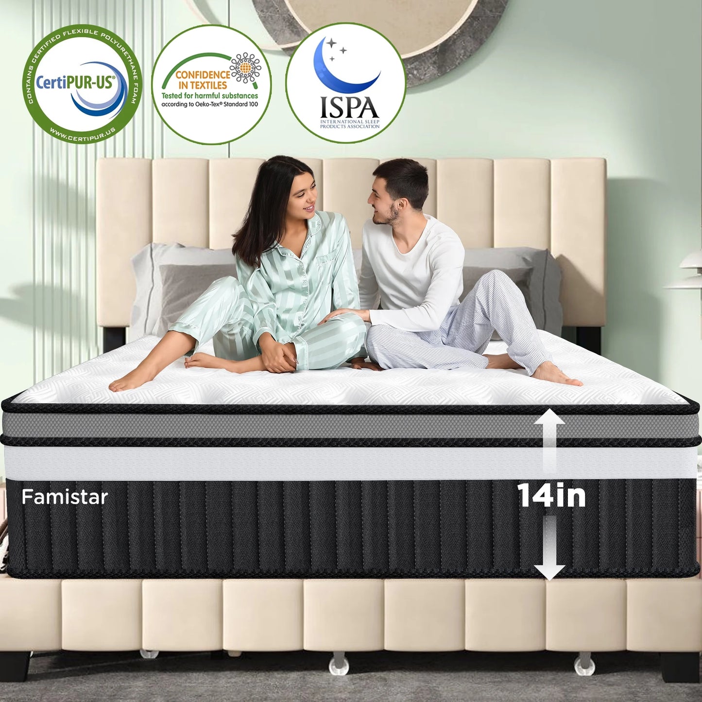 14" Queen Mattress, Boxed Memory Foam Mattress,CertiPUR-US Certified,Pocket Spring Hybrid Mattress, Motion Isolation & Strong Support & Pressure Relief