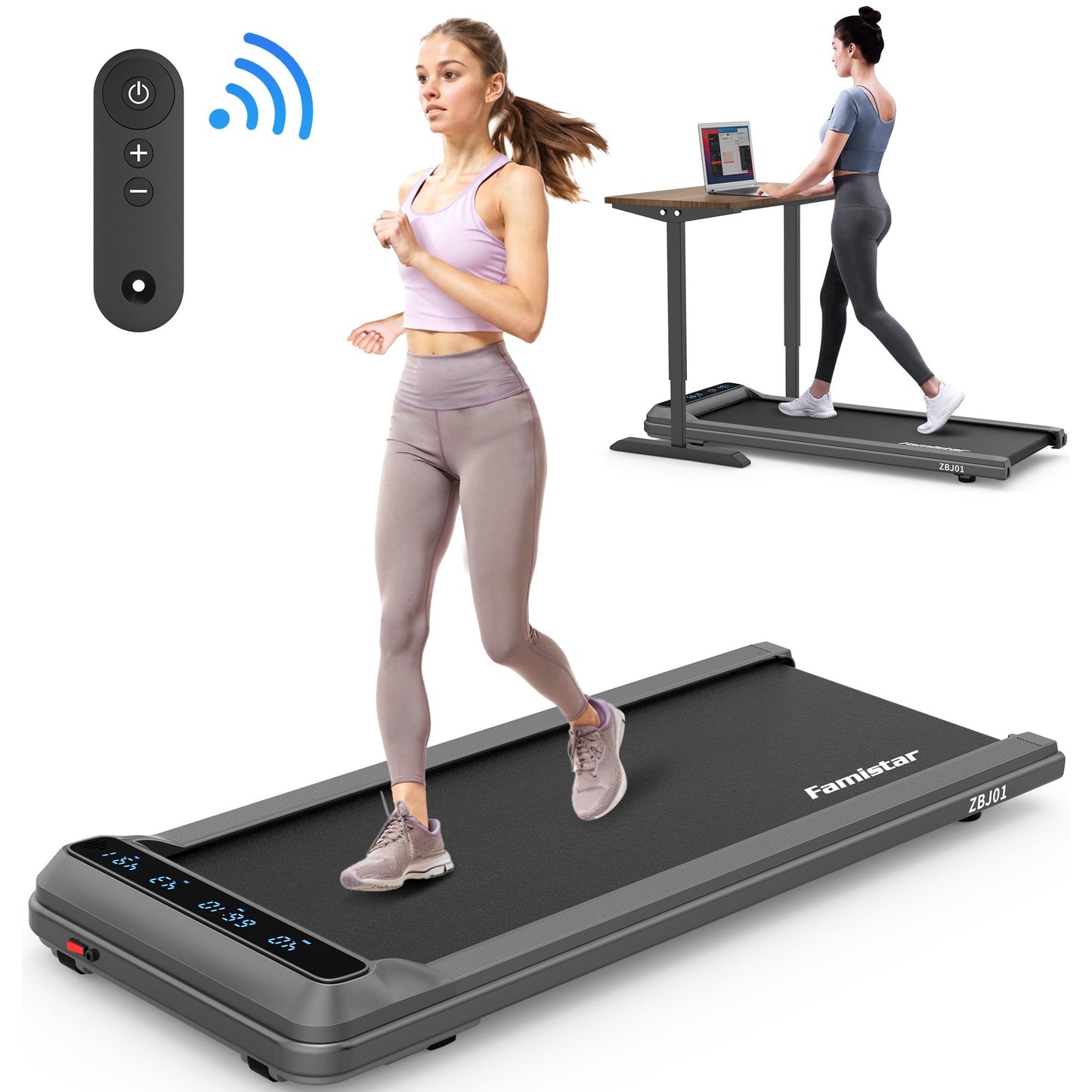 2-in-1 Walking Pad, 2.5HP Electric Exercise Treadmill with Remote Control, 265lbs Capacity, HiFi Bluetooth Speaker, Top Speed 5MPH