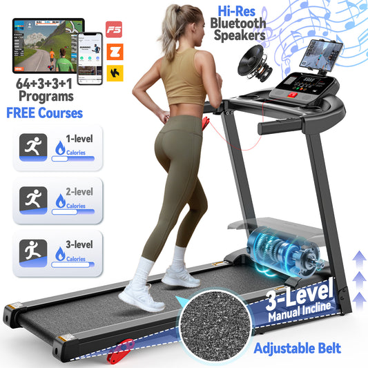 2.75HP Folding Treadmill with 3-Level Adjustable Incline, 7.5mph Speed Running Machine,Treadmill 300 lb Capacity, Silent Brushless Motor, 64 Preset Training Program Electric Treadmills for Home Use