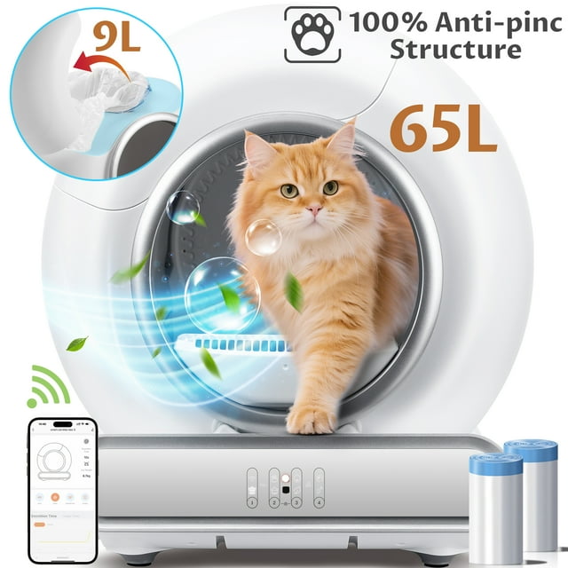 Self-Cleaning Cat Litter Box, Automatic Litter Box with APP Remote Control & Health Monitoring