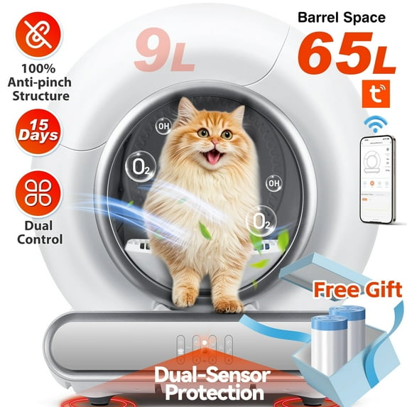 Self Cleaning Cat Litter Box, Automatic Litter Box w/ Liner, Dual Sensor Protection for Multi Cat, APP+ Panel Control, Odor Removal, Health Monitoring, Large Capacity Litter Box