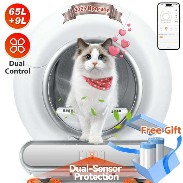 Self Cleaning Cat Litter Box, Automatic Litter Box w/ Liner, Sensor Protection for Multi Cat