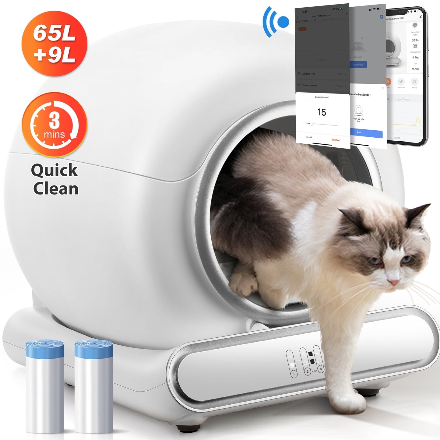 Self Cleaning Cat Litter Box for Multiple Cats, Automatic Litter Box with 65L Capacity
