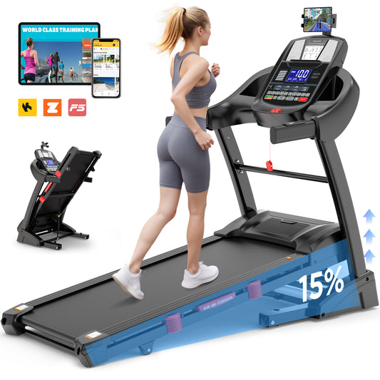 FaayFian 4.5 HP Foldable Treadmill with 15% Auto Incline, Treadmill 300 lb Capacity, Treadmills for Home,10 MPH Speed, Bluetooth APP Integration, 64 Pre-Set Programs & Smart Training Analytics